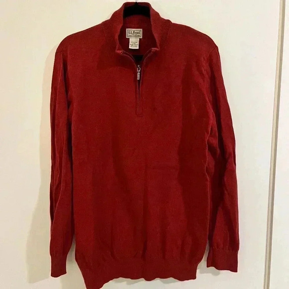 orange LL bean mens 1/4 zip sweater, size large-tall - Picture 1 of 3